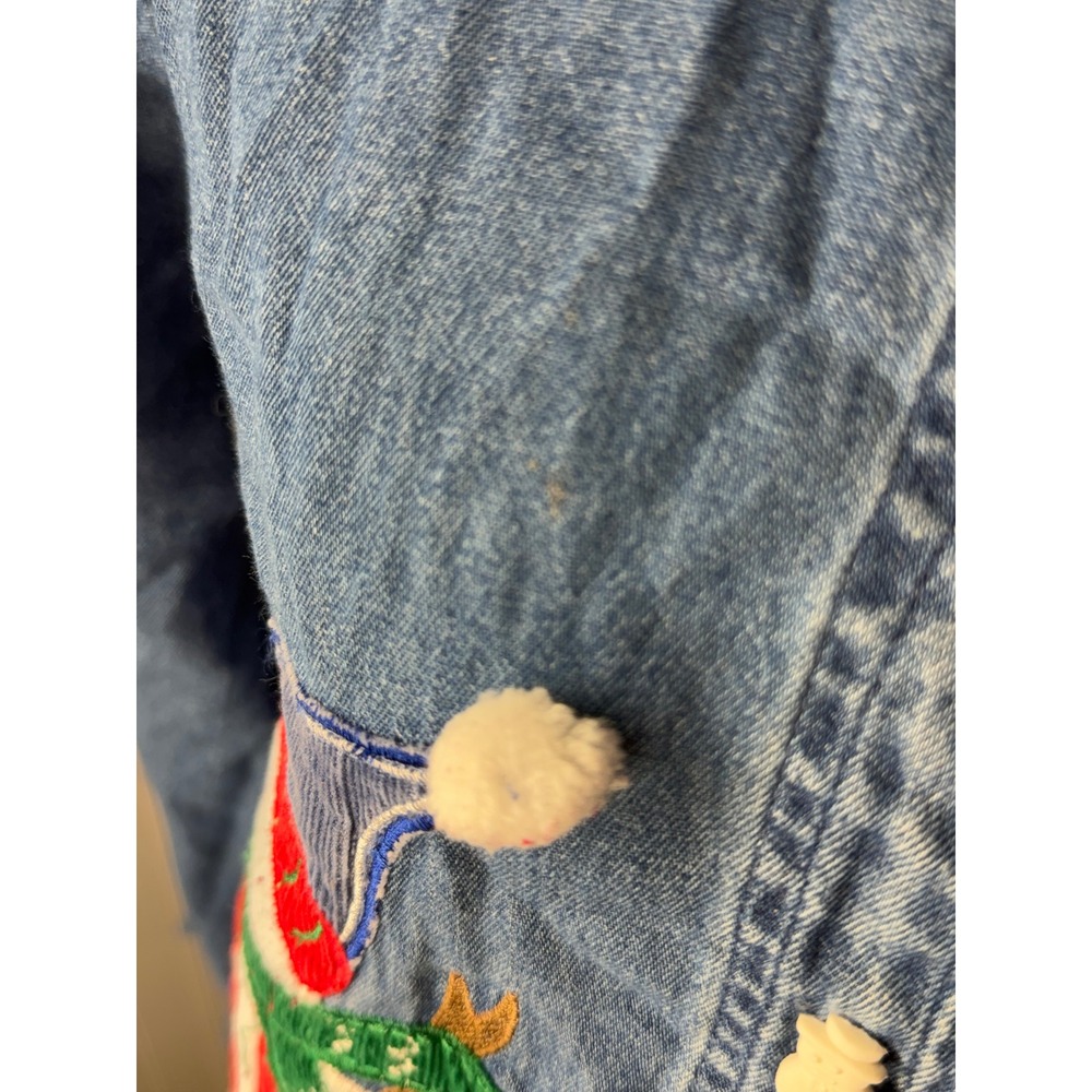 Vintage Snowman Embroidered Denim Button Down Shirt Christmas Holiday Blue - Picture 9 of 12